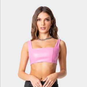 Pink Midnight Faux Leather Edikted Crop Top